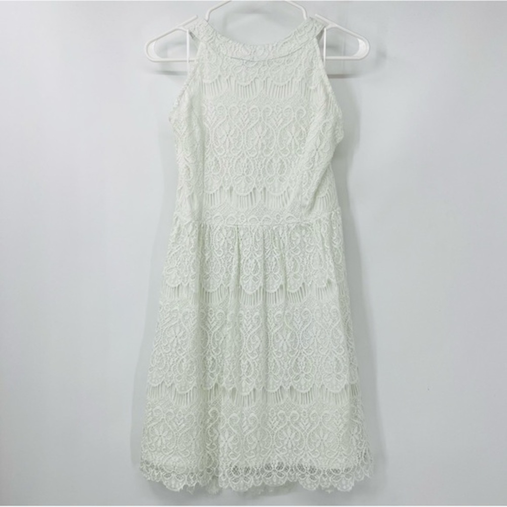 Pinky White Lace High Neck Sleeveless Bridal Style Dress‎ Size Large